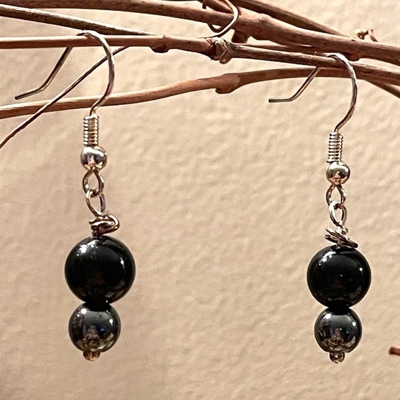 𝅺Genuine Silver Earrings Handmade Onyx & Hematite Beads Chic Modern - Picture 6 of 7